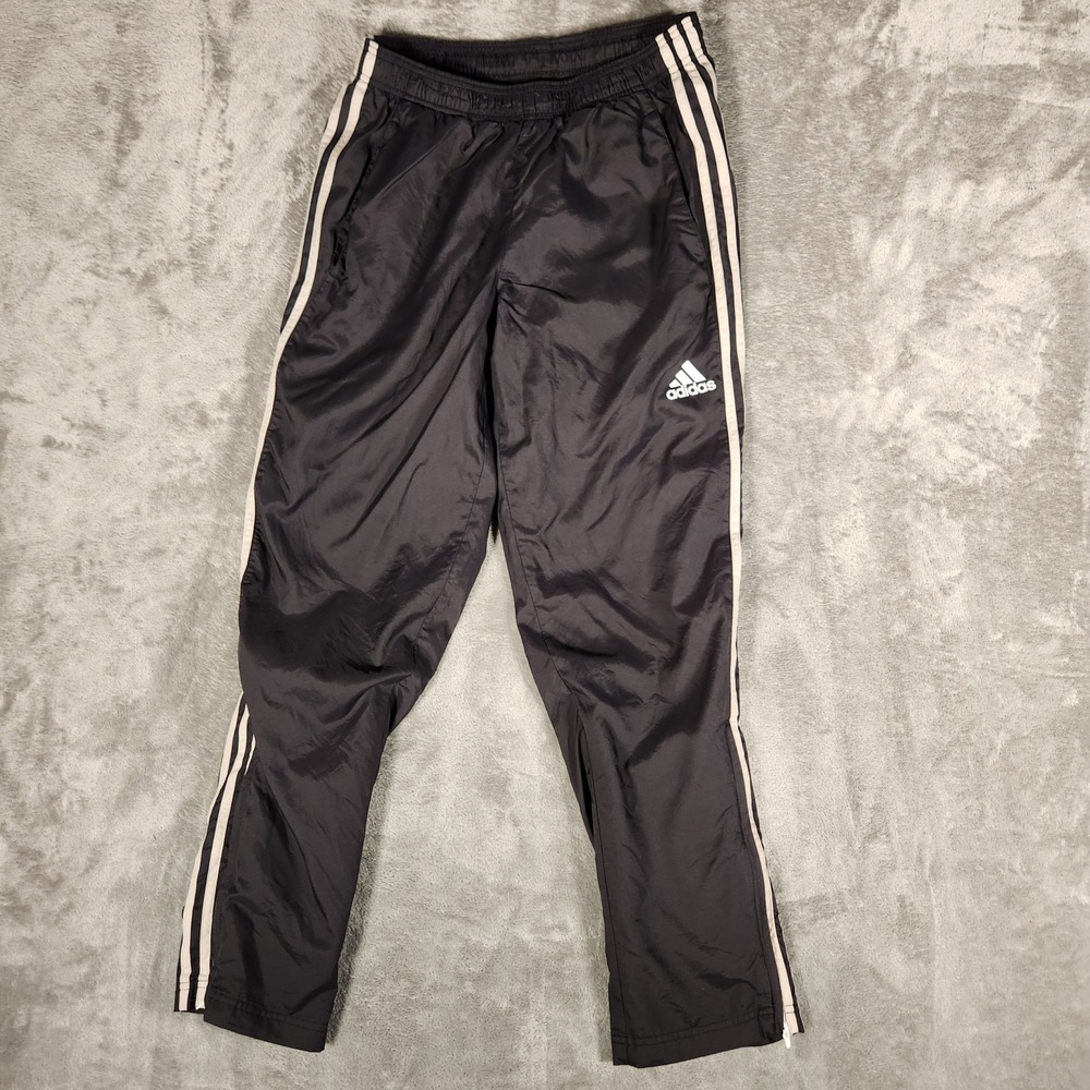 Adidas Track Pants Mens Size M Black Excellent Climalite AB2697‎ Striped Zips